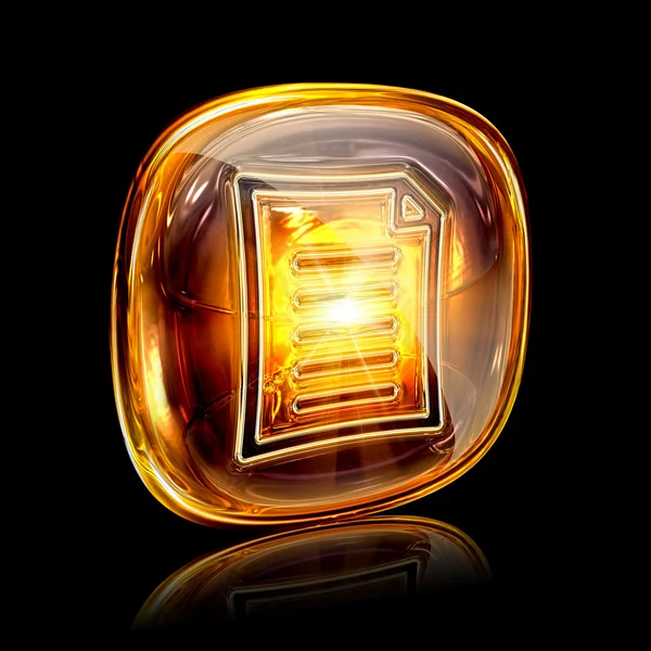 Document icon amber, isolated on black background — Stock Photo, Image