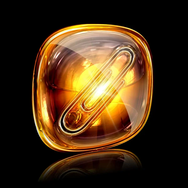 Paperclip icon amber, isolated on black background — Stock Photo, Image