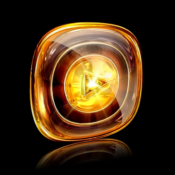 Play icon amber, isolated on black background — Stock Photo, Image