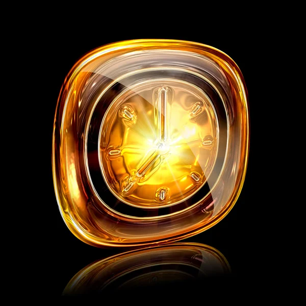 Orologio icona ambra, isolato su sfondo nero — Foto Stock