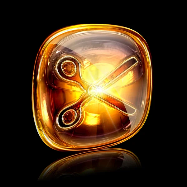 Scissors icon amber, isolated on black background — Stock Photo, Image