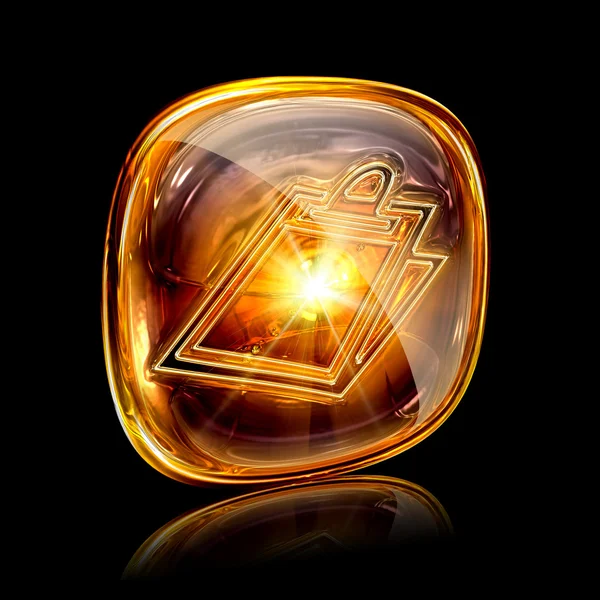 Clipboard icon amber, isolated on black background — Stock Photo, Image