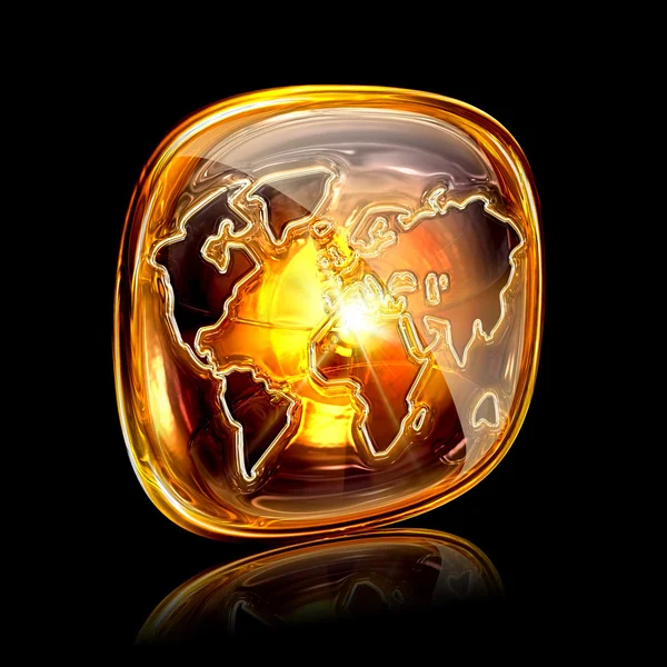 Globe icon amber, isolated on black background — Stock Photo, Image