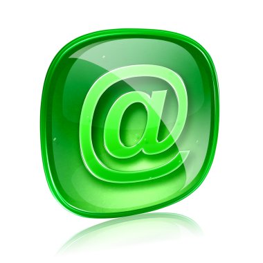 e-posta simgesi yeşil cam, beyaz zemin üzerine izole.