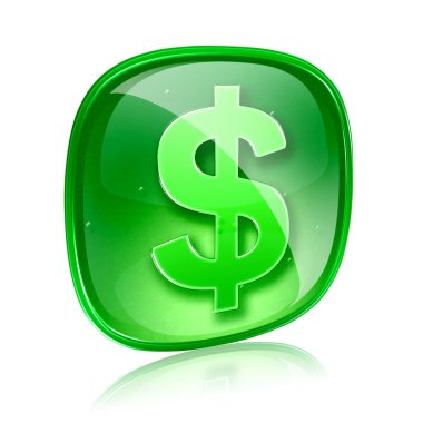 Beyaz arka plan üzerinde izole dolar simgesi yeşil cam
