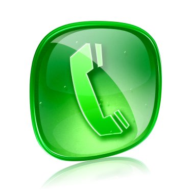 Phone icon green glass, isolated on white background. clipart