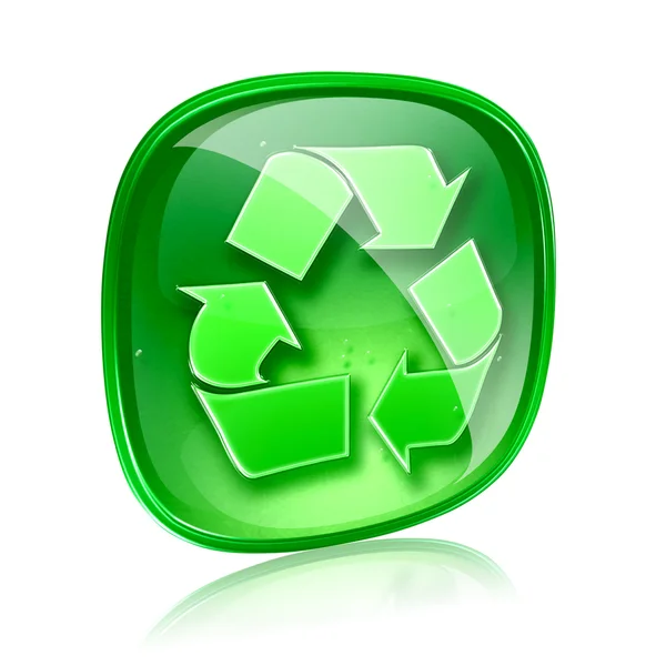 Reciclagem ícone símbolo de vidro verde, isolado no fundo branco . — Fotografia de Stock