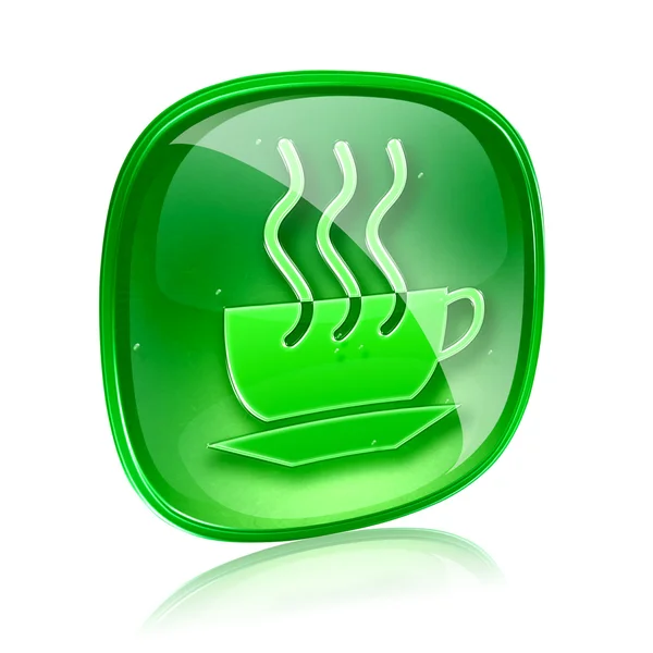 Kávé-kupa ikon zöld üveg, elszigetelt fehér background. — Stock Fotó