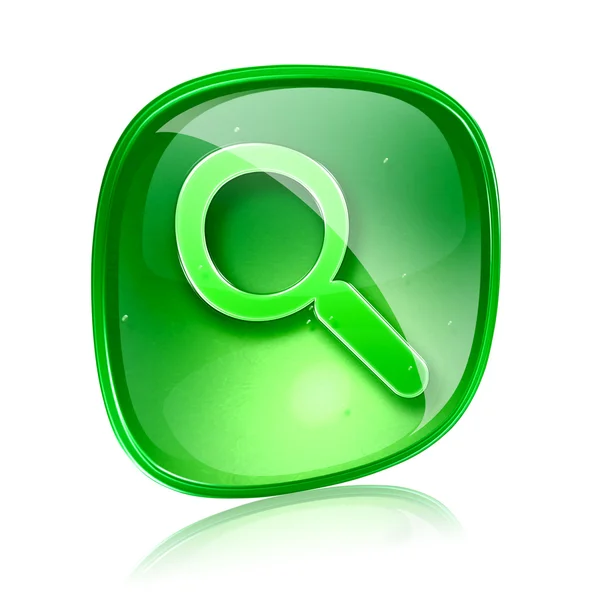 Lente d'ingrandimento icona vetro verde, isolato su sfondo bianco . — Foto Stock