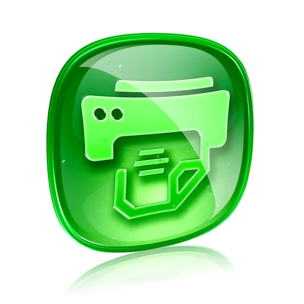 Printer icon green glass, isolated on white background. — Stock Photo, Image