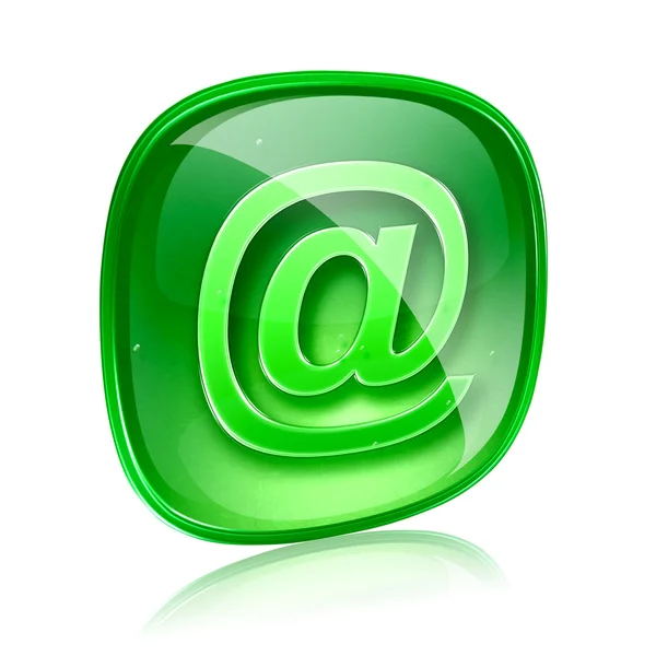 Ícone de e-mail de vidro verde, isolado no fundo branco . — Fotografia de Stock