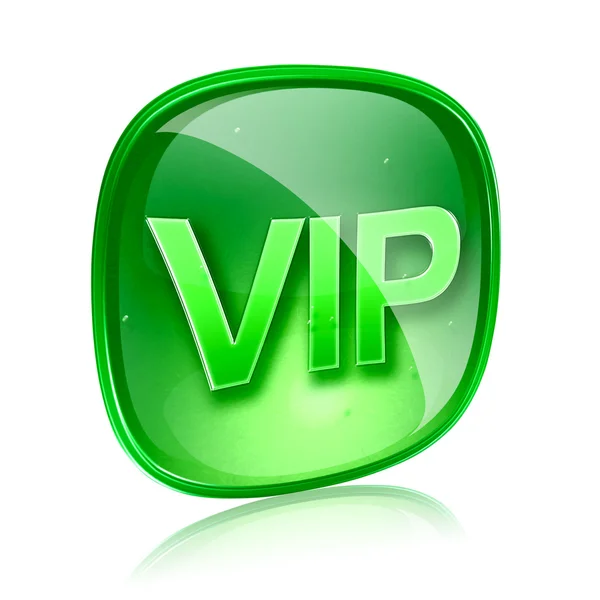 VIP ícone de vidro verde, isolado no fundo branco . — Fotografia de Stock