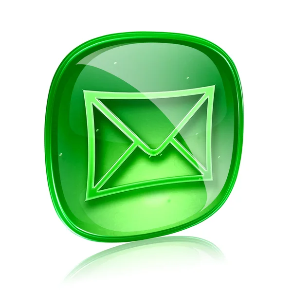 Envelope ícone de vidro verde, isolado no fundo branco — Fotografia de Stock