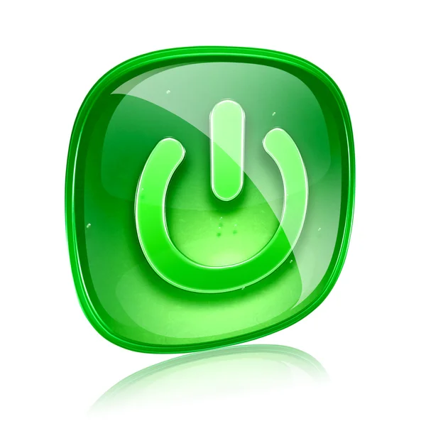Power icon green glass, isolated on white background. — Stock Photo, Image