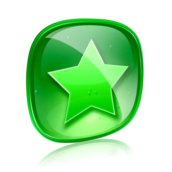 Ícone estrela de vidro verde, isolado no fundo branco . — Fotografia de Stock