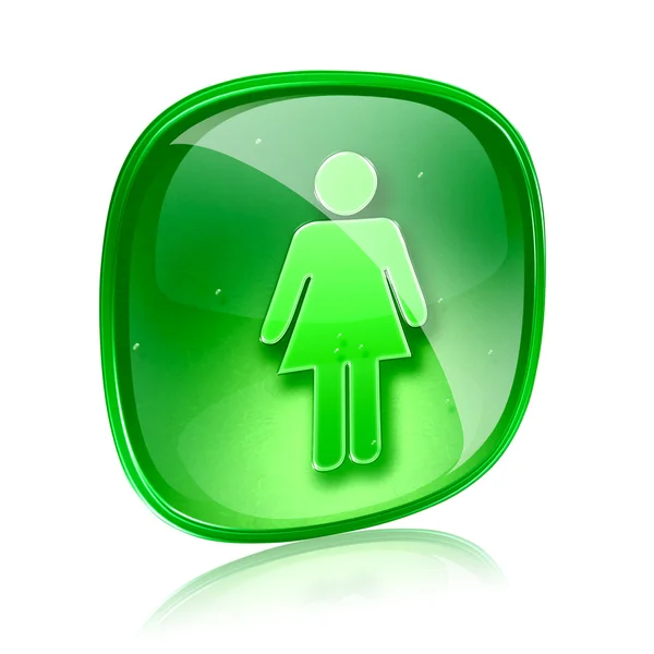 Nő ikon zöld üveg, elszigetelt fehér background. — Stock Fotó