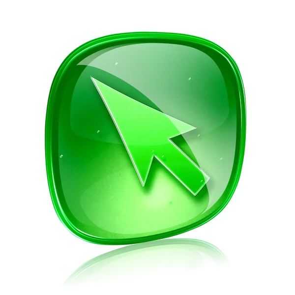 Beyaz arka plan üzerinde izole ok simgesi yeşil cam — Stok fotoğraf