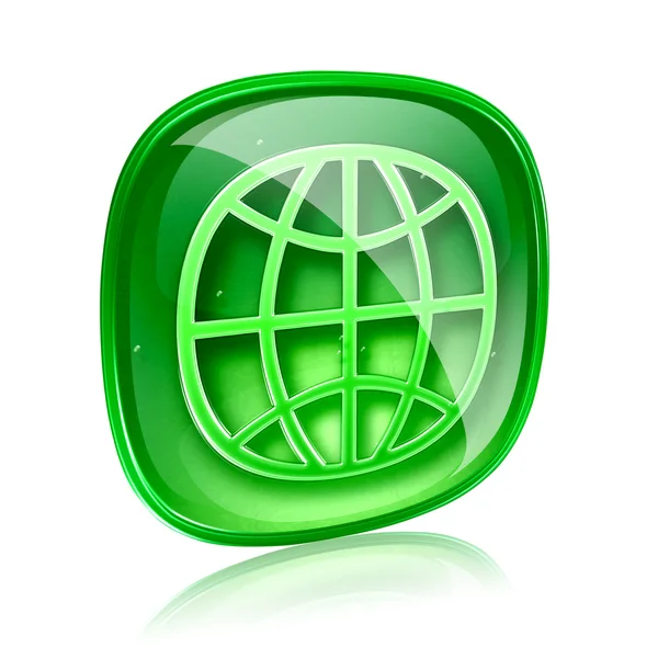 World icon green glass, isolated on white background. — Stock Photo, Image