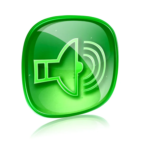 Alto-falante ícone de vidro verde, isolado no fundo branco . — Fotografia de Stock