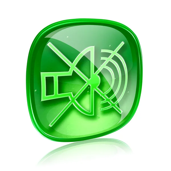 Głośnik wyłącza szklane zielona ikona na białym tle. — Zdjęcie stockowe