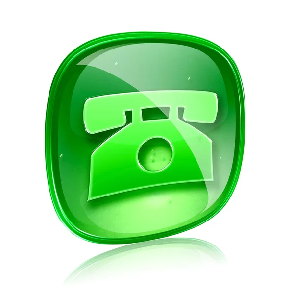 Icona del telefono vetro verde, isolato su sfondo bianco . — Foto Stock