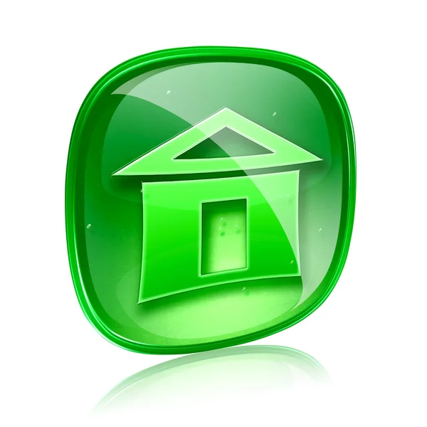 Otthoni ikon zöld üveg, elszigetelt fehér background — Stock Fotó