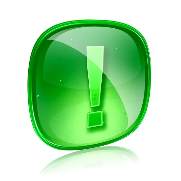 感嘆符シンボル アイコン緑ガラスには、白い背景で隔離 — ストック写真