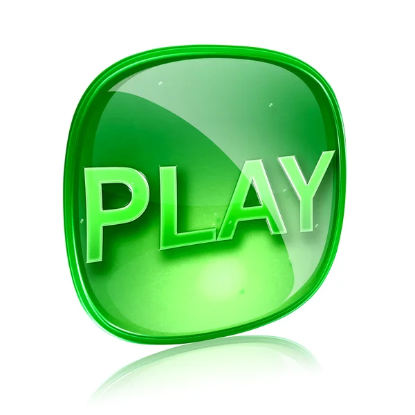 Jogar ícone de vidro verde, isolado no fundo branco — Fotografia de Stock