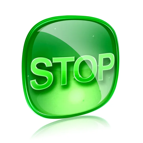 Σταματήστε το εικονίδιο πράσινο γυαλί, που απομονώνονται σε λευκό φόντο — Φωτογραφία Αρχείου