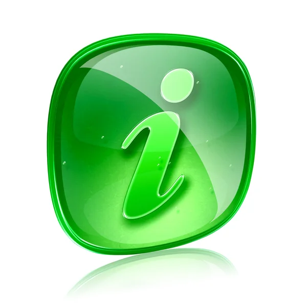Bilgi simgesi yeşil cam, beyaz arkaplanda izole — Stok fotoğraf