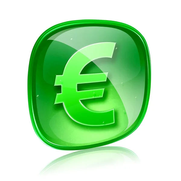 Euro ícone de vidro verde, isolado no fundo branco — Fotografia de Stock