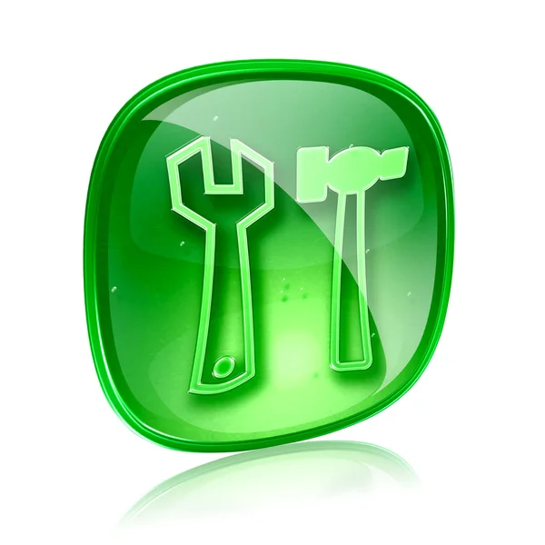 Werkzeuge Symbol grünes Glas, isoliert auf weißem Hintergrund. — Stockfoto