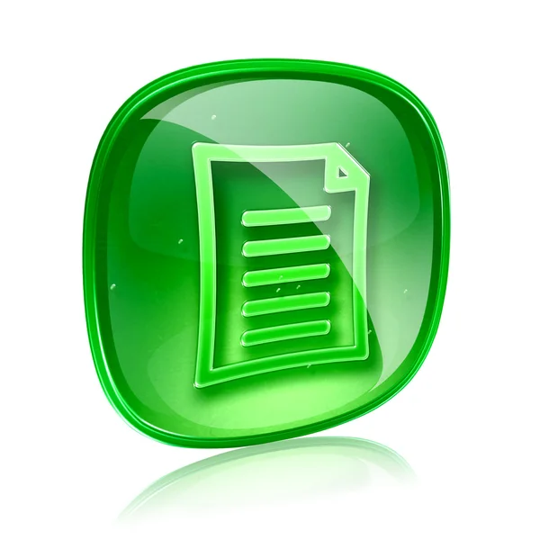 Documento ícone de vidro verde, isolado no fundo branco — Fotografia de Stock