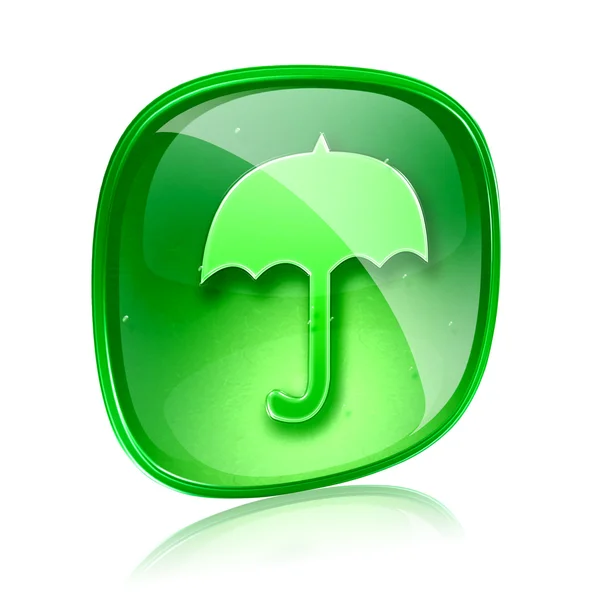 Umbrella icon green glass, isolated on white background — Stock Photo, Image