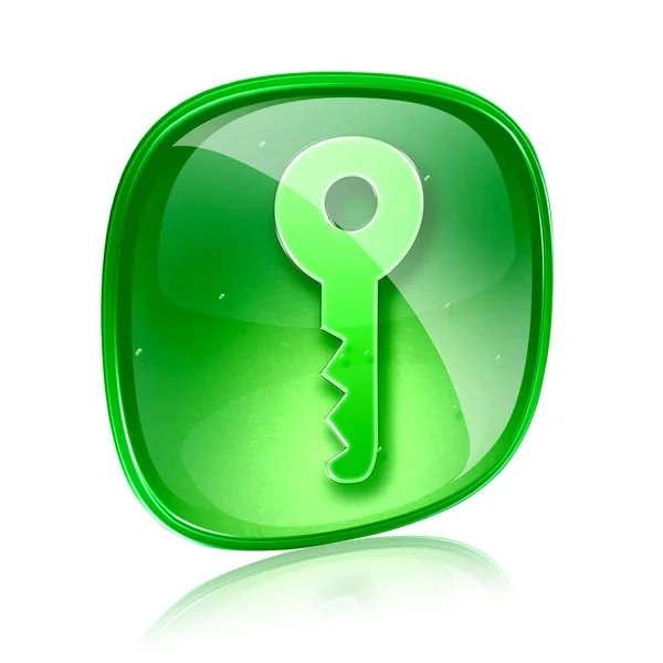 Icona chiave vetro verde, isolato su sfondo bianco — Foto Stock