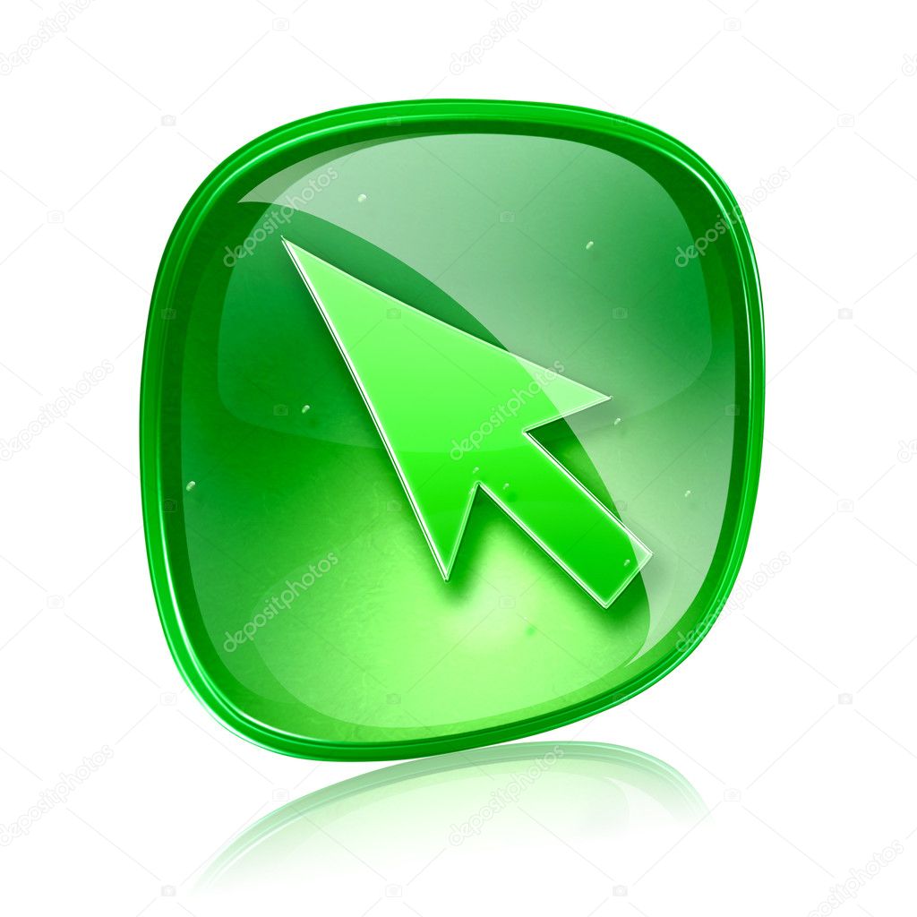 Arrow icon green glass, isolated on white background