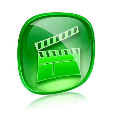 Movie clapperboard icon blue green, isolated on white background clipart