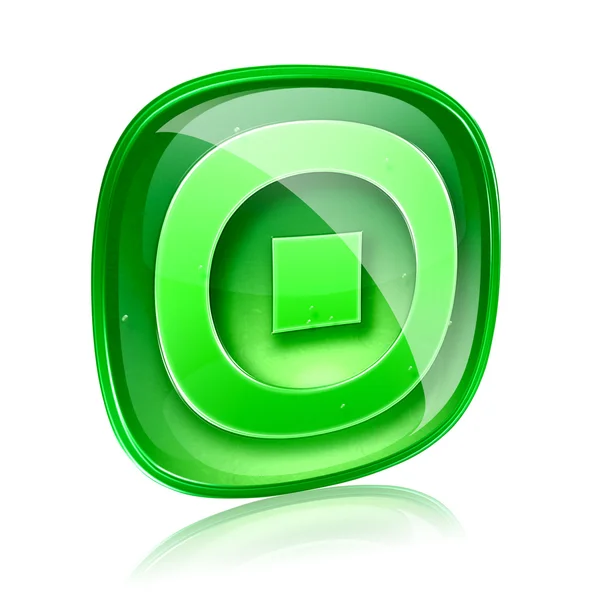 Stop icona di vetro verde, isolato su sfondo bianco . — Foto Stock