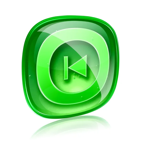 Rewind Back icon green glass, isolated on white background. — Stock Photo, Image