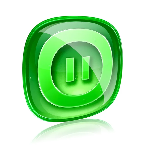 Pausa icono de vidrio verde, aislado sobre fondo blanco . —  Fotos de Stock