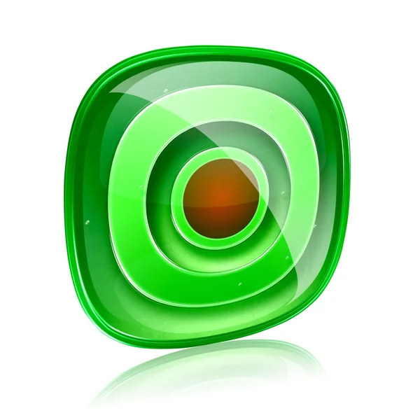 Record icon green glass, isolated on white background. — Stock Photo, Image