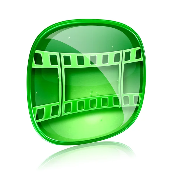 Film icon green glass, isolated on white background. — Stock Photo, Image