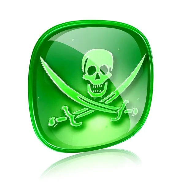 Icono pirata de vidrio verde, aislado sobre fondo blanco . —  Fotos de Stock