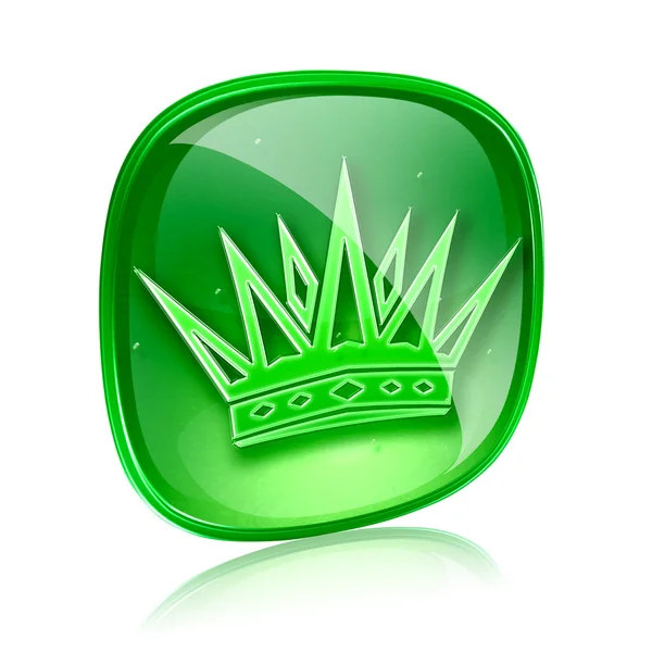 Coroa ícone de vidro verde, isolado no fundo branco . — Fotografia de Stock