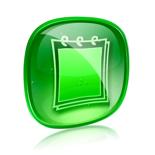 Notebook icon green glass, isolated on white backgrou — Stock Photo, Image