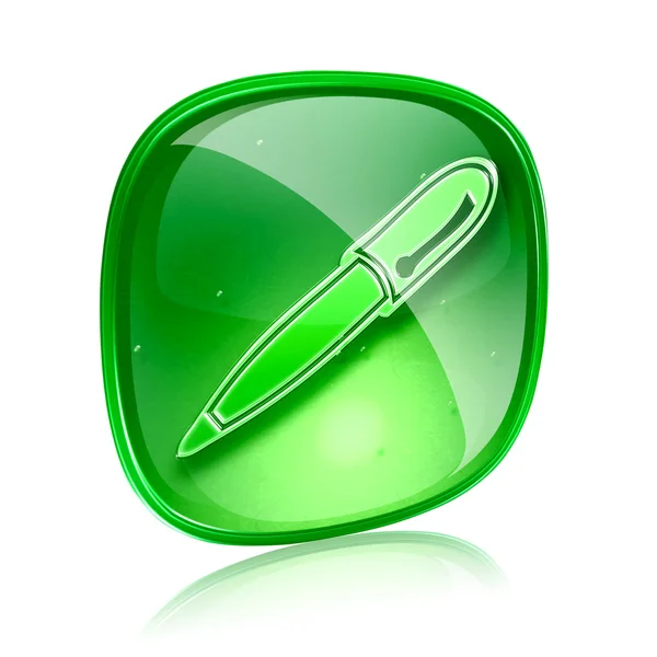 Pen icon green glass, isolated on white background. — Stock Photo, Image