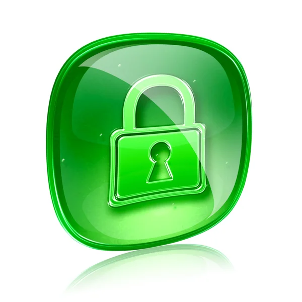 Lock icon green glass, isolated on white background. — Stock Photo, Image