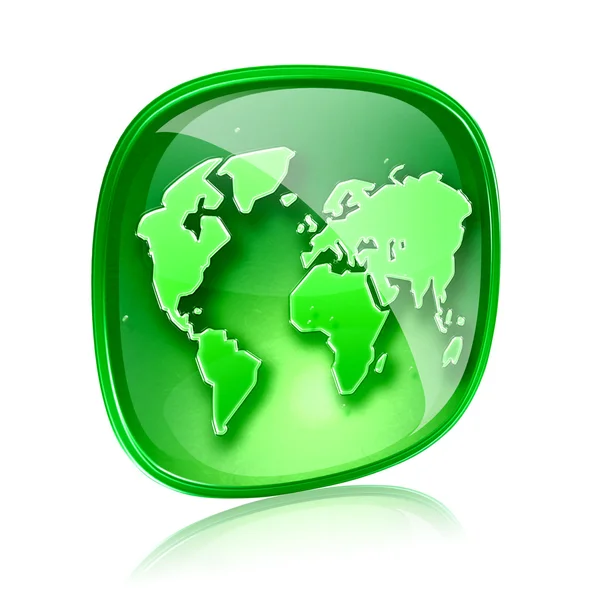 Világon ikonra zöld üveg, elszigetelt fehér background. — Stock Fotó