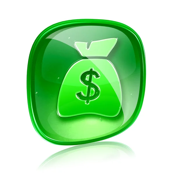 Dollar icon green glass, isolated on white background. — Stock Photo, Image