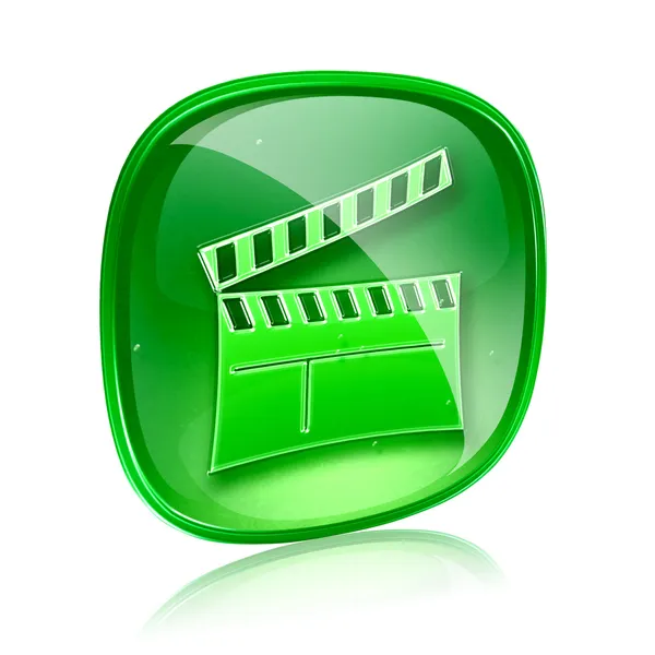 Film Klaket simgesi mavi yeşil, beyaz zemin üzerine izole — Stok fotoğraf